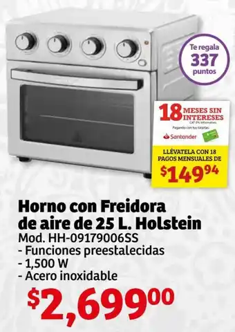 Soriana Híper Holstein Horno con Freidora de Aire de 25L oferta