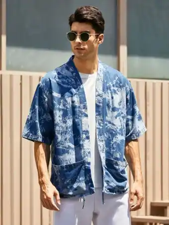 SHEIN Hombres camisa mezclilla con doble bolsillo de tie dye oferta