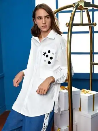 SHEIN Shein x unsuitable hombres camisa con estampado geométrico con parche de bolsillo bajo con abertura oferta