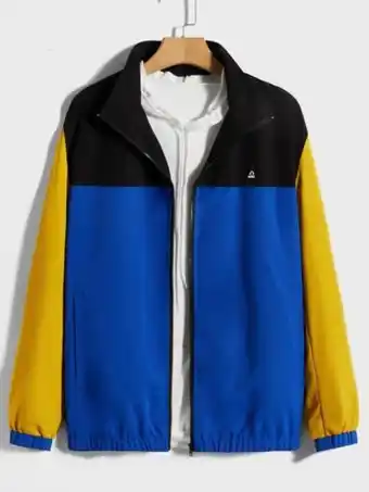 Shein hombres cazadora de color combinado con cremallera