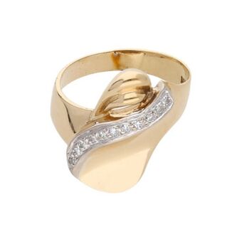 Nacional Monte de Piedad Anillo ondulado con diamantes en oro amarillo 14 kilates. oferta