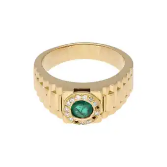 Nacional Monte de Piedad Anillo tipo sello con diamantes y sintético en oro amarillo 18 kilates. oferta