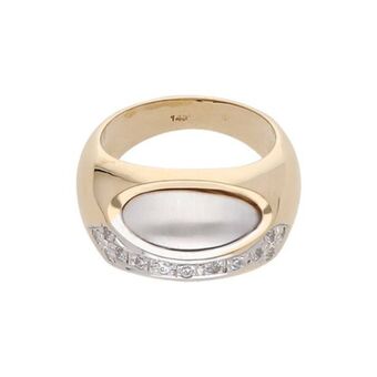 Nacional Monte de Piedad Anillo estilizado con diamantes en oro dos tonos 14 kilates. oferta