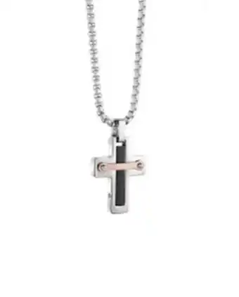 Joyerías Bizzarro Dije de cruz con cadena en acero color rosa y negro para caballero oferta