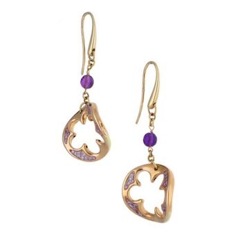 Nacional Monte de Piedad Aretes articulados con colgantes y sintéticos en oro amarillo 14 kilates. oferta