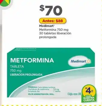 Bodega Aurrerá Metformina 750mg 30 tabletas oferta