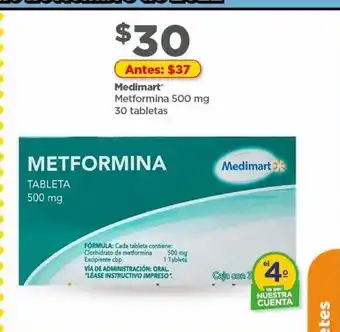 Metformina 5oomg 30 tabletas