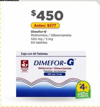 Metformina/glibenclamida 500mg/5mg 60 tabletas