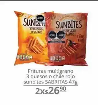La Comer Frituras multigrano 3 quesos o chile rojo sunbites sabritas 47g oferta