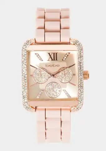 Bebe Rose gold square crystal bezel roman numeral watch oferta