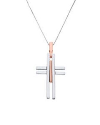 Joyerías Bizzarro Crucifijo de oro blanco y rosa con cadena 14k oferta
