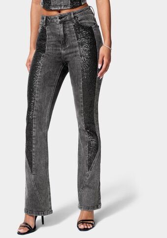 Bebe High waist sequin trim flared jeans oferta
