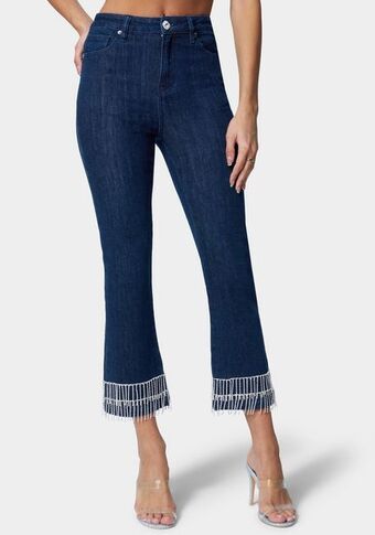 Bebe High waist rhinestone hem slim leg jeans oferta
