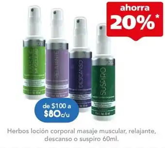 Herbos Loción Corporal Masaje Muscular, Relajante, Descanso o Suspiro 60ml
