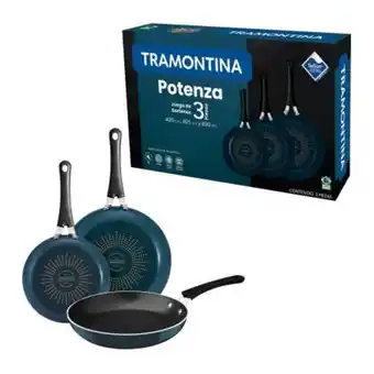 Juego de sartenes tramontina potenza azul con 3 pzas