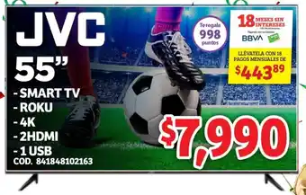 Soriana Híper JVC Smart TV Roku 4K 2HDMI 55" oferta