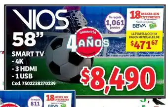 Soriana Híper Vios Smart TV 4K 3 HDMI 58" oferta