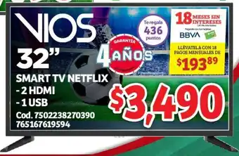 Soriana Híper Vios Smart TV Netflix 2 HDMI 32" oferta