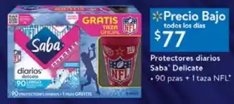 Walmart Protectores Diarios Saba Delicate 90pzas + 1 Taza NFL oferta