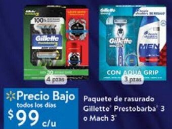 Walmart Paquete de Rasurado Gillette Prestobarba 3 o Mach 3 oferta