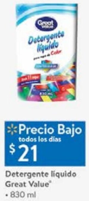 Walmart Detergente Líquido Great Value 830ml oferta