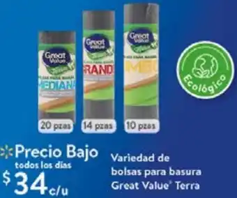 Walmart Variedad de Bolsas para basura Great Values Terra oferta