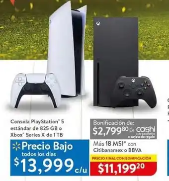 Walmart Consola Play Station 5 Estándar de 825GB o Xbox Series X de 1TB oferta