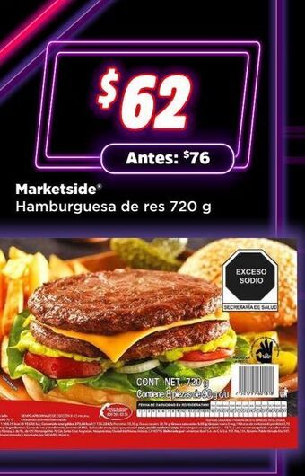 Bodega Aurrerá Marketside hamburguesa de res 720 g oferta