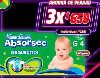Bodega Aurrerá Pañales kleenbebé absorsec g 4 80pzas x 3 oferta