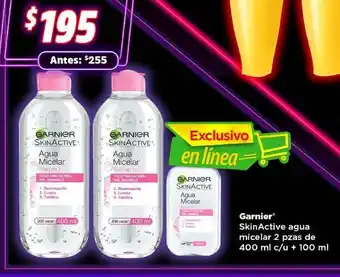 Bodega Aurrerá Garnier skinactive agua micelar 2 pzas de 400 ml c/u + 100 ml oferta