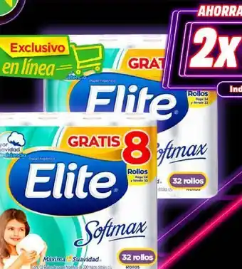 Bodega Aurrerá Papel higiénico elite softmax paga 24 rollos lleva 32 rollos x 2 oferta
