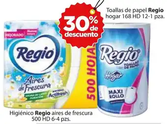 Regio Higiénico Aires de Frescura 500 HD 6-4 pzs, Regio Toallas de Papel Hogar 168 HD 12-1pza
