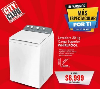 City Club Whirlpool Lavadora Carga Superior 20kg oferta
