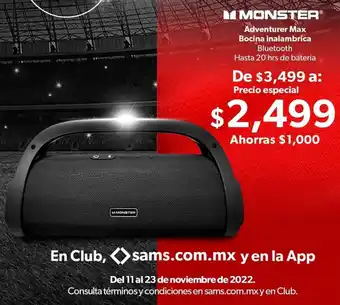 Sam's Club Monster Adventurer Max Bocina Inalambrica Bluetooth oferta