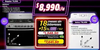 Bodega Aurrerá Koblenz Estufa 30", Samsung Lavadora Automática 19kg oferta