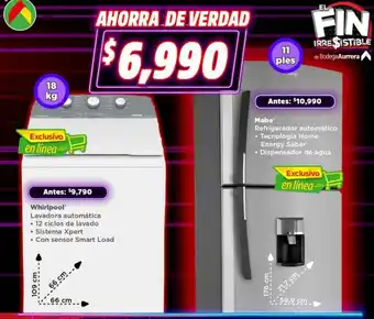 Bodega Aurrerá Whirlpool Lavadora Automática 18kg, Mabe Refrigerador Automática oferta
