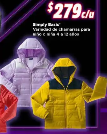 Bodega Aurrerá Simply Basic VAriedad de Chamarras para Niño o Niña 4 a 12 Años oferta