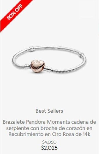 Pandora Best Sellers Brazalete Pandora Moments Cadena de Sarpiente con Broche de Corazón en Recubrimiento en Oro Rosa de 14K oferta
