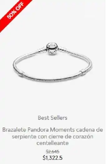 Pandora Best Sellers Brazalete Pandora Moments Cadena de Sarpiente con Broche de Corazón en Recubrimiento en Oro Rosa de 14K oferta