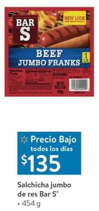 Walmart Salchicha Jumbo de Res Bar S 454g oferta