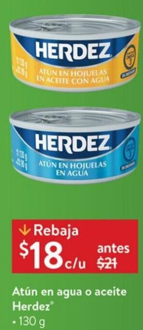 Walmart Atún en Agua o Aceite Herdez 130g oferta