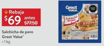 Walmart Salchicha de Pavo Great Value 1kg oferta