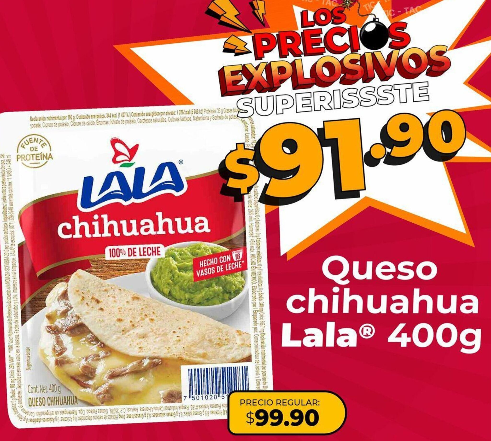 Queso Chihuahua Lala 400g oferta en SuperISSSTE