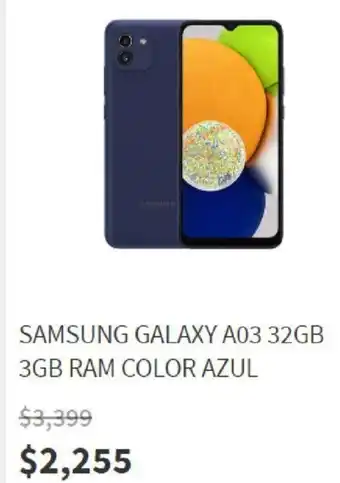 Elektra Samsung Galaxy A03 32GB 3GB Ram Color Azul oferta