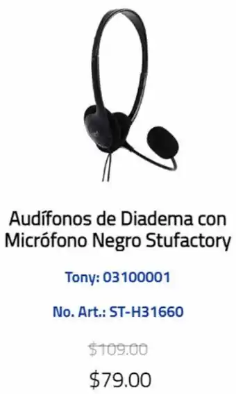 Tony Super Papelerías Audífonos de Diadema con Micrófono Negro Stufactory oferta