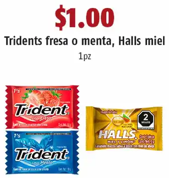 OXXO Tridents Fresa o Menta, Halls Miel 1pz oferta