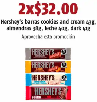 Hershey's Barras Cookies and Cream 43g, Almendras 38g, Leche 40g, Dark 2x41g
