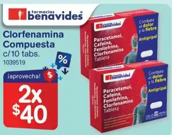 Farmacias Benavides Clorfenamina COmpuesta c/10 Tabs oferta