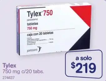 Farmacias Benavides Tylex 750mg c/20 Tabs oferta