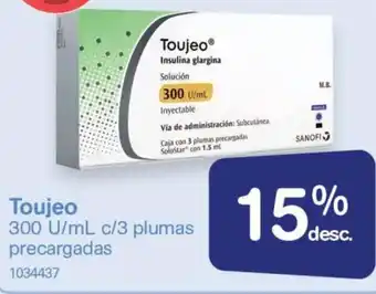 Farmacias Benavides Toujeo 300 U/ml c/3 Plumas Precargadas oferta